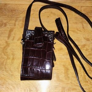 Vintage Brighton Brown Leather Moc-Croc Crossbody *Flip Phone*Card*Ect Holder